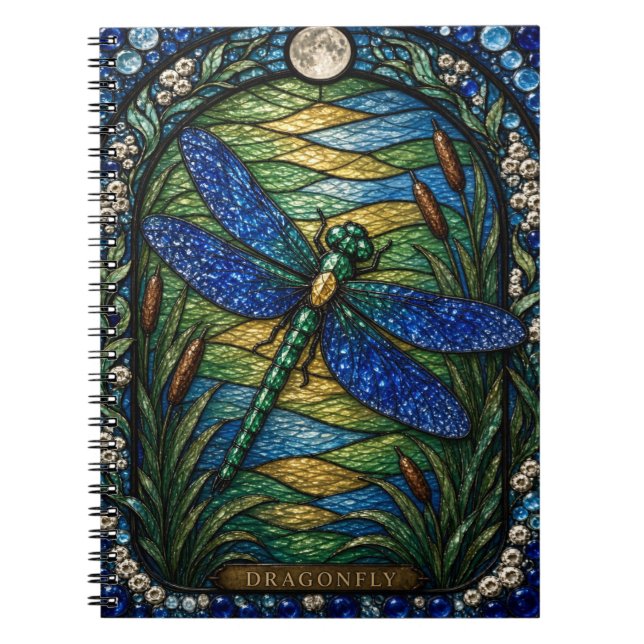 Carnet Libellule, verre de perle d'étang vitrail (Devant)