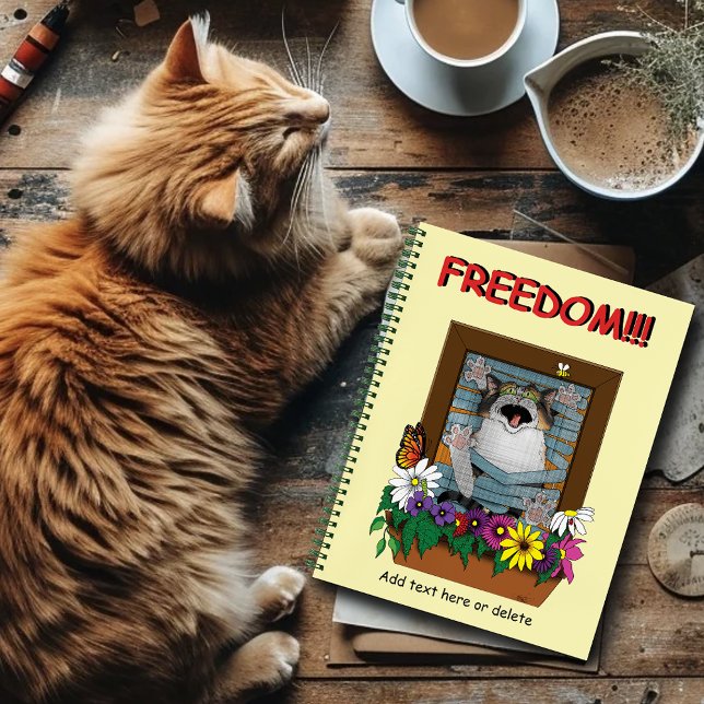 Carnet Liberté Évasion Drôle Chat Floral Jaune Fenêtre (Créateur téléchargé)