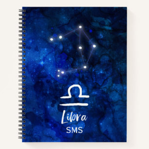 Carnet Libra Zodiac Constellation Blue Galaxy Monogramme