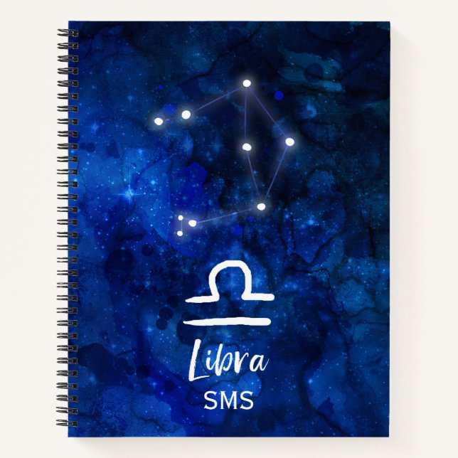 Carnet Libra Zodiac Constellation Blue Galaxy Monogramme (Devant)