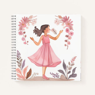 Carnet Libreta de chica en vestido rosa