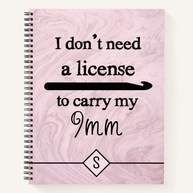Carnet Licence Crochet Hook Artisanat Marbre rose Initial (Devant)