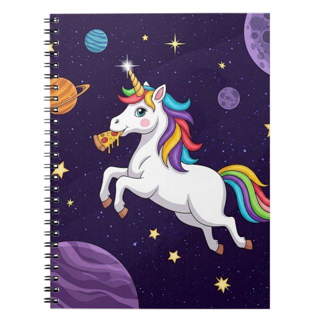Carnet Licorne aimant la pizza dans l'espace – Fantaisie  (Devant)