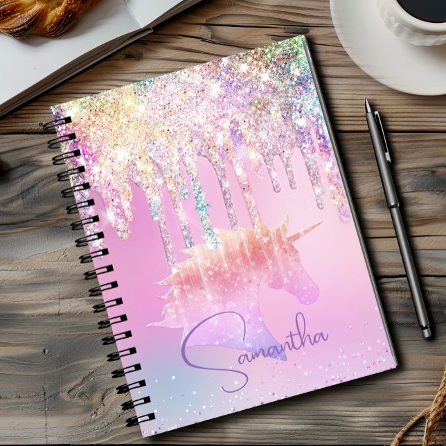 Carnet Licorne arc-en-ciel mignonne monogramme gouttes de (Créateur téléchargé)