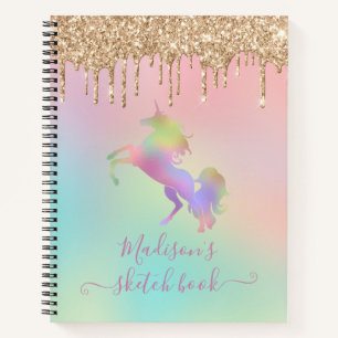 Carnet  Licorne Arc-en-ciel Pastel Paillettes d'Or qui Co
