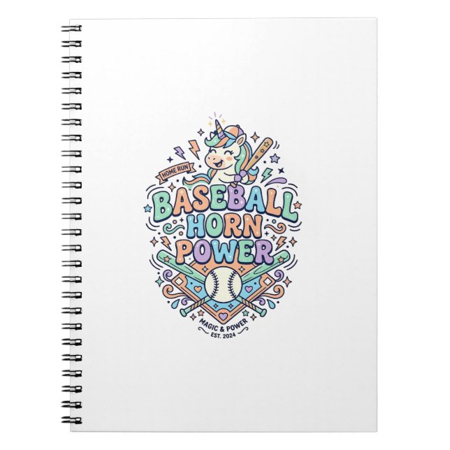 Carnet Licorne Baseball Corne Puissance Kawaii Conception (Devant)