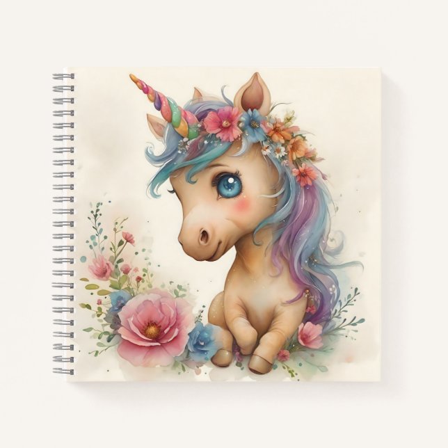 Carnet Licorne bébé adorable aquarelle (Devant)