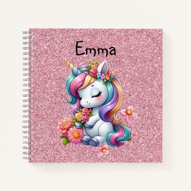 Carnet Licorne Bébé Magique Rose Pailleté Enfants (Devant)