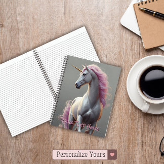 Carnet Licorne blanche personnalisée avec crinière rose