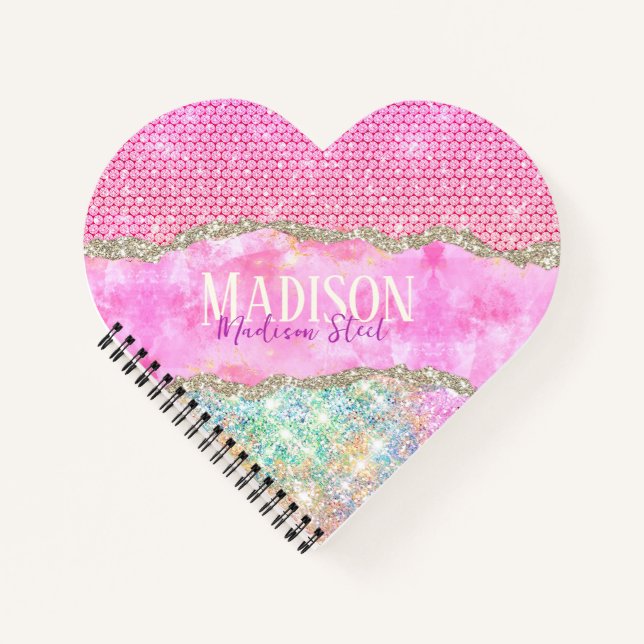 Carnet Licorne élégante monogramme strass rose pailleté (Devant)