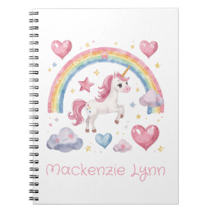 Carnet Licorne et arc-en-ciel à l'aquarelle Nom personnal