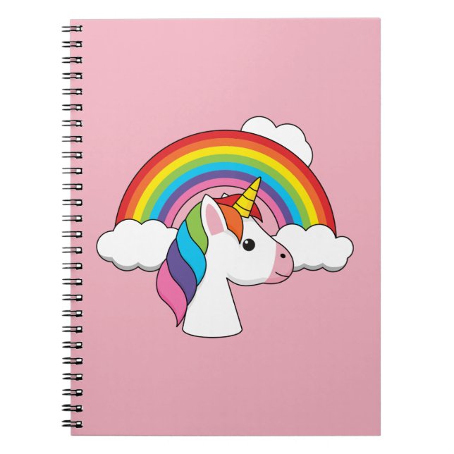 Carnet Licorne et Arc-en-ciel avec Nuages Kawaii (Devant)