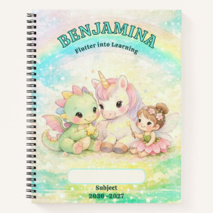 Carnet Licorne Fée Dragon Arc-en-Ciel École Cyan Or
