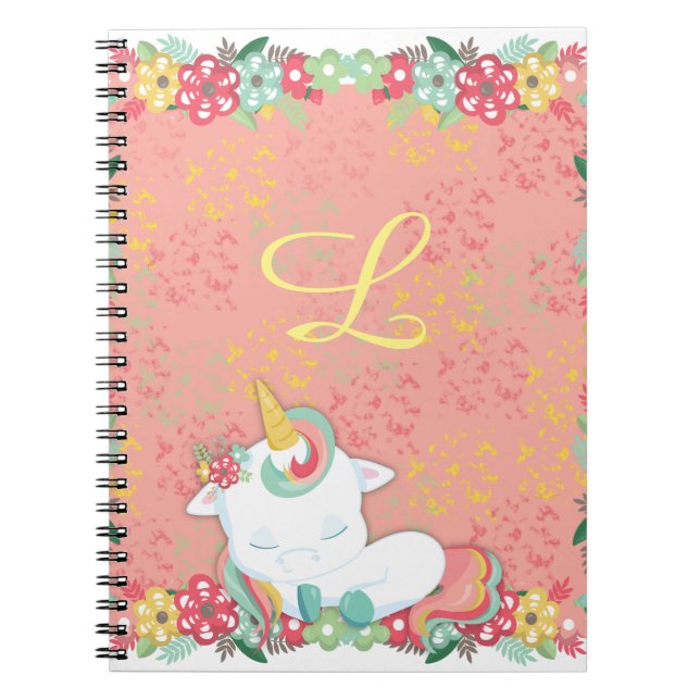 Carnet Licorne Florale Endormie Monogramme (Devant)