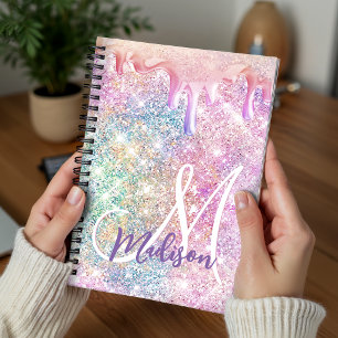 Carnet Licorne iridescente rose faux paillettes goutte mo