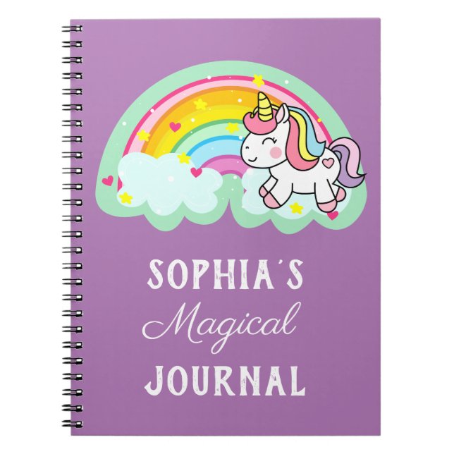 Carnet Licorne Magique Arc-en-Ciel Mignonne Violet (Devant)