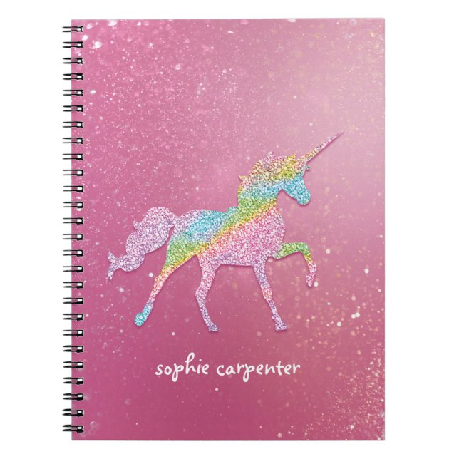 Carnet Licorne Magique Enfant Arc-en-Ciel Pailleté (Devant)