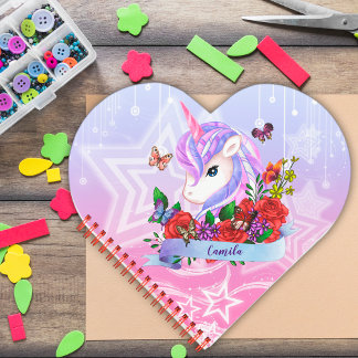 Carnet licorne magique, fleurs & papillons coeur personna