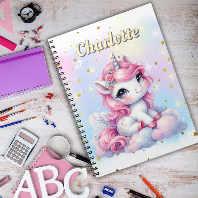 Carnet Licorne magique nuage pastel scintillant (Créateur téléchargé)