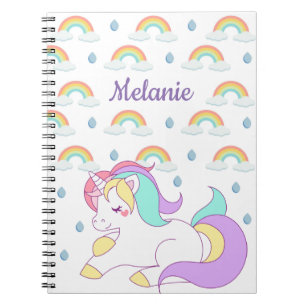 Carnet Licorne mignonne et arcs-en-ciel personnalisés