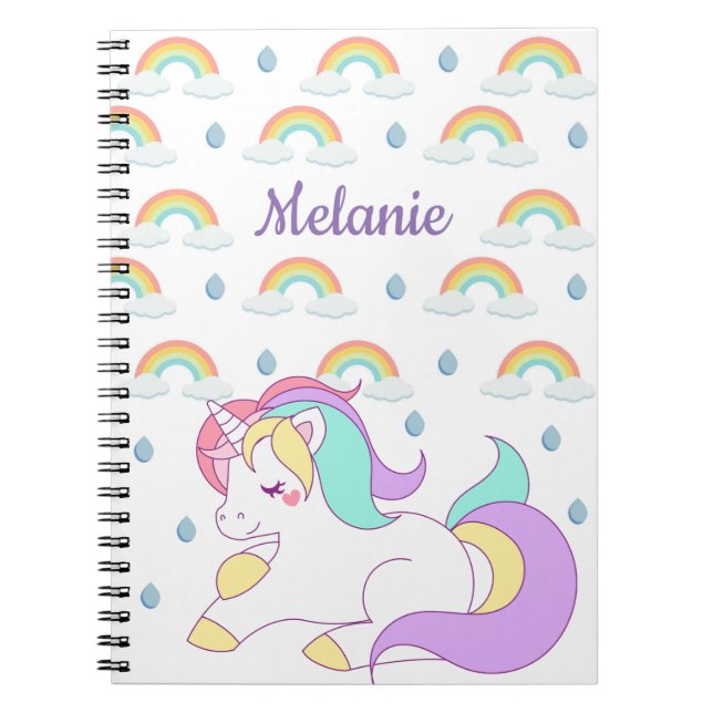 Carnet Licorne mignonne et arcs-en-ciel personnalisés (Devant)