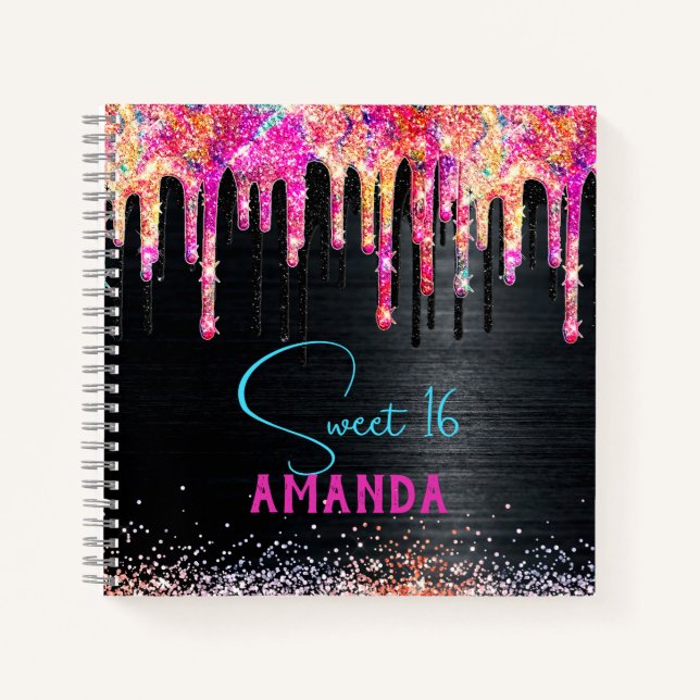 Carnet Licorne mignonne monogramme d'anniversaire à paill (Devant)