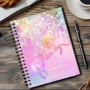 Carnet Licorne mignonne Monogramme gouttes de paillettes