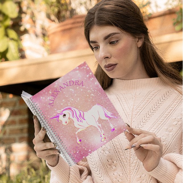 Carnet Licorne Pailletée Rose Féminin Douce Personnalisée (Créateur téléchargé)