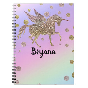 Carnet Licorne Pastel Arc-en-ciel Points Dorés Filles Bra