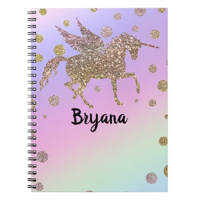 Carnet Licorne Pastel Arc-en-ciel Points Dorés Filles Bra (Devant)