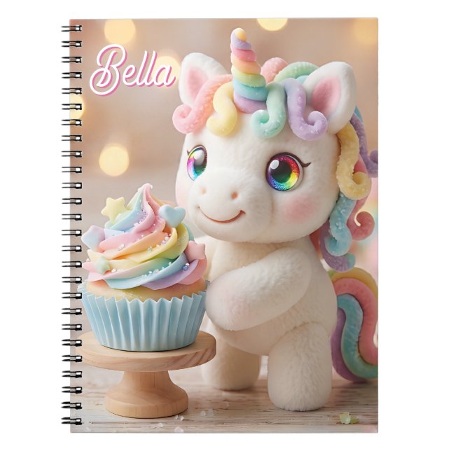 Carnet Licorne pastel avec Cupcake arc-en-ciel (Devant)