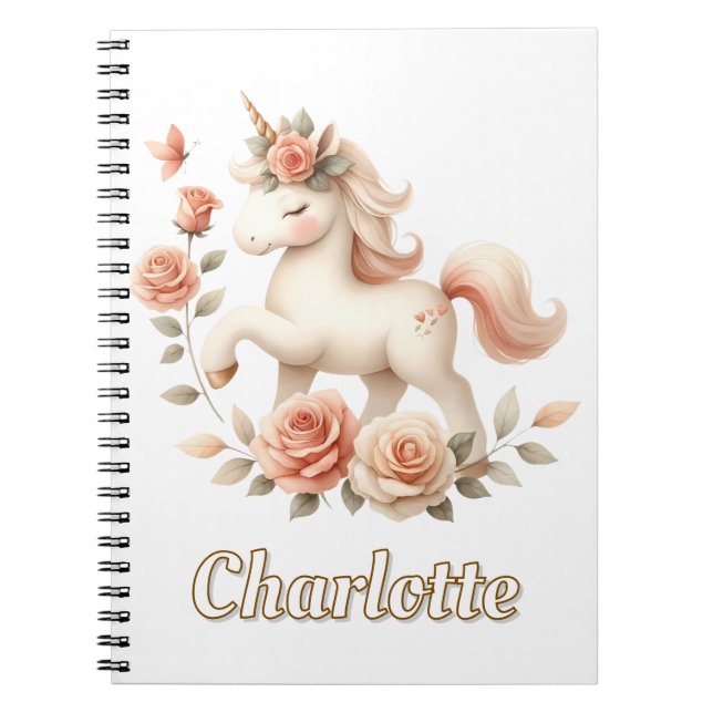 Carnet Licorne pastel fantaisiste avec des roses (Devant)