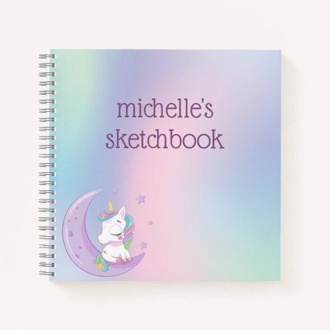 Carnet Licorne personnalisée arc-en-ciel pastel (Devant)