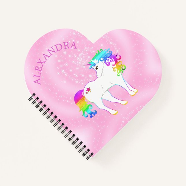 Carnet Licorne Rose Arc-en-ciel Personnalisée Mignonne (Devant)