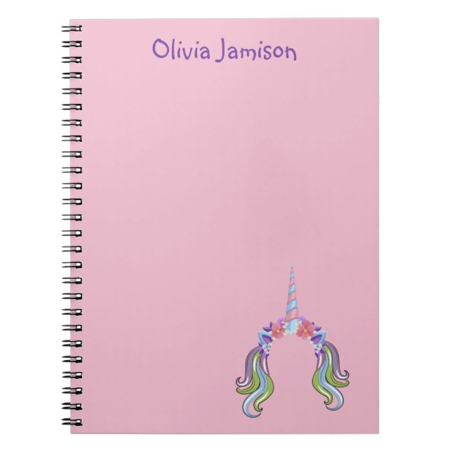 Carnet Licorne Rose et Lilas Photo et Nom  (Devant)