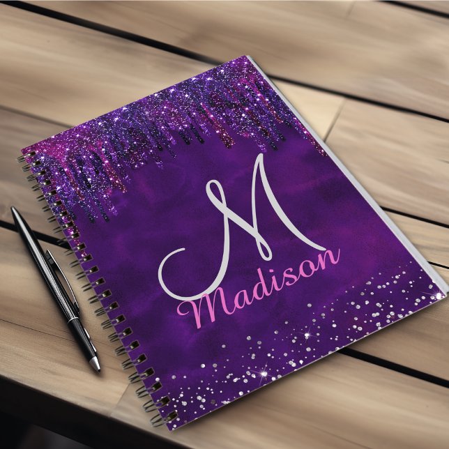 Carnet Licorne rose violet mignonne monogramme avec goutt (Créateur téléchargé)