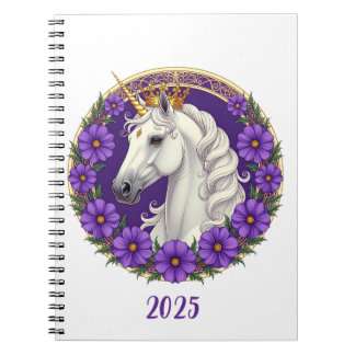 Carnet licorne royale blanche avec mauve violette