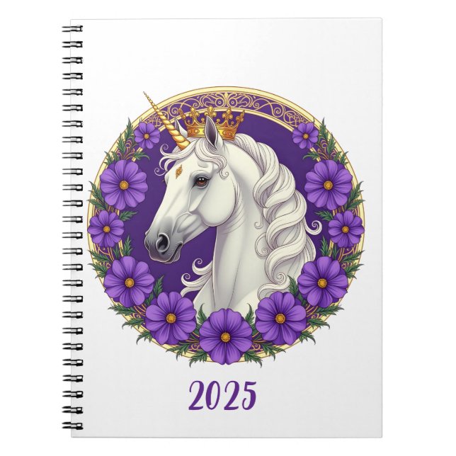 Carnet licorne royale blanche avec mauve violette (Devant)