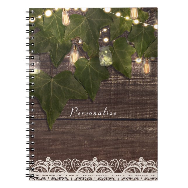 Carnet Lierre et lumières de corde Pot Mason Rustique Élé (Devant)