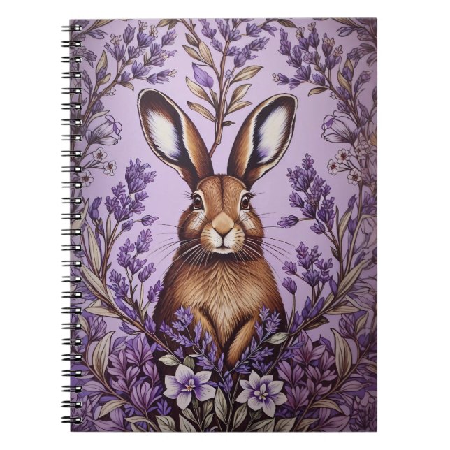Carnet Lièvre mignon Avec Lavender William Morris Inspiré (Devant)