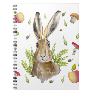 Carnet Lièvre mignonne avec un arrière - plan de pommes e