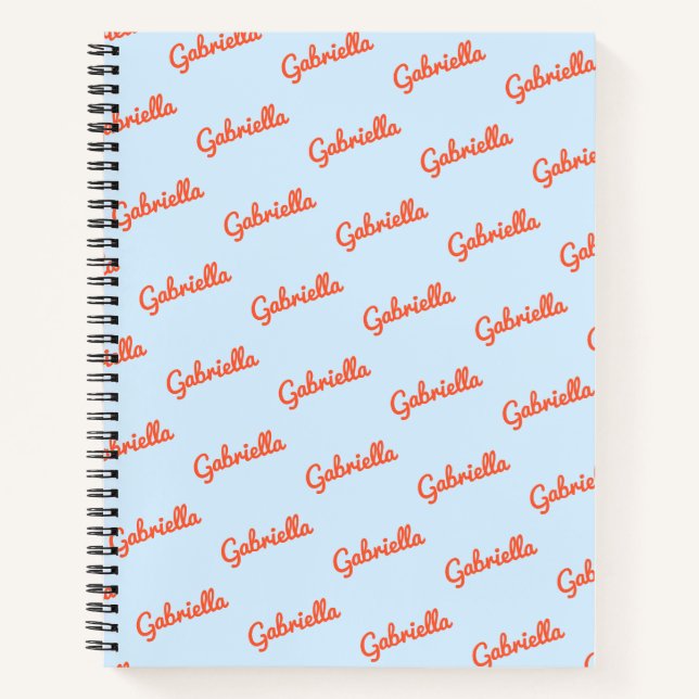 Carnet Light Blue Orange Name Personalized Script Notes (Devant)