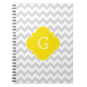 Carnet Light Gray Chevron Yellow Quatrefoil monogram