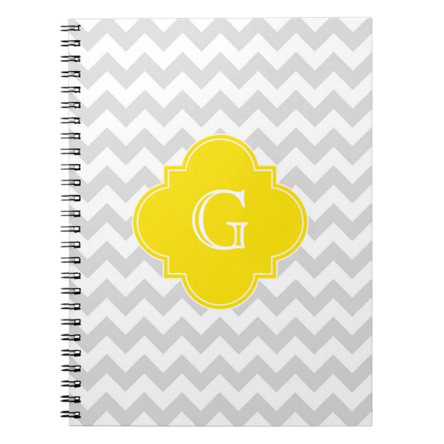 Carnet Light Gray Chevron Yellow Quatrefoil monogram (Devant)