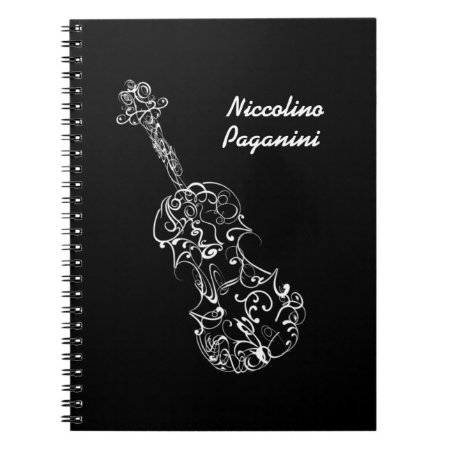 Carnet Ligne blanche dessin de violon, nom (Devant)
