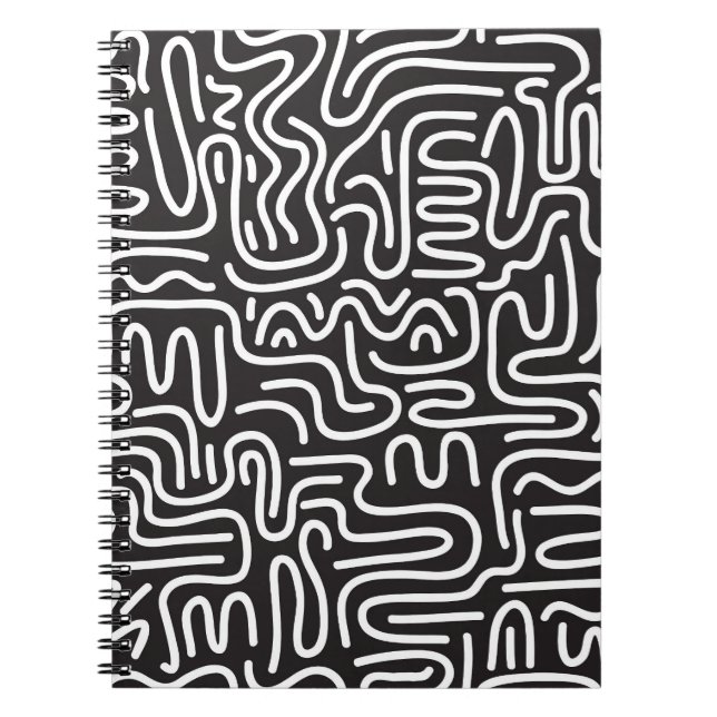 Carnet Lignes ondulées de doodle rétro : Monochrome (Devant)