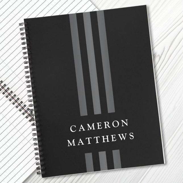Carnet Lignes sombres élégantes moderne monogrammed noir (Créateur téléchargé)