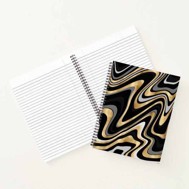 Carnet Lignes Wavy Or Noir Rétro Design moderne (Intérieur)
