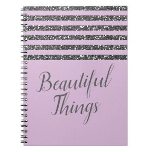Carnet Lila Lavande Violet Paillettes Argent Rayures