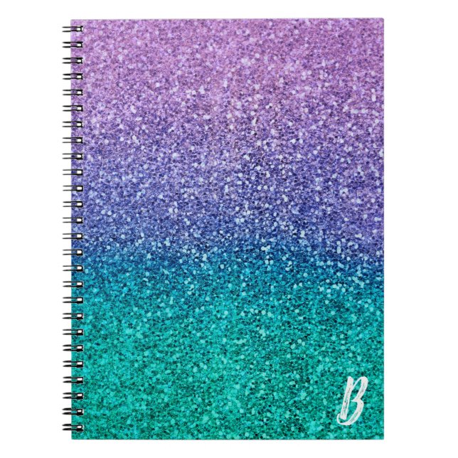 Carnet Lila Violet & Sarcelle Vert Aqua Pailleté scintill (Devant)